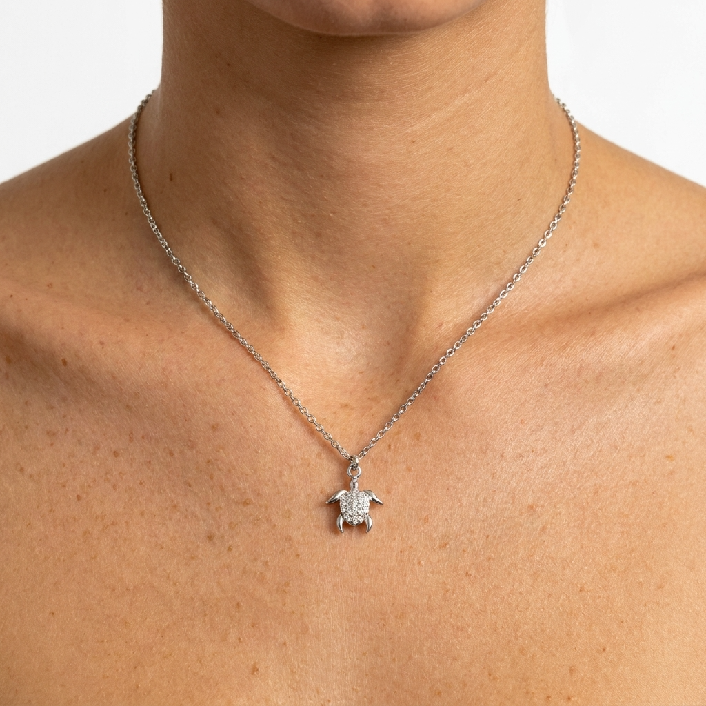 Crystal Honu Silver Necklace